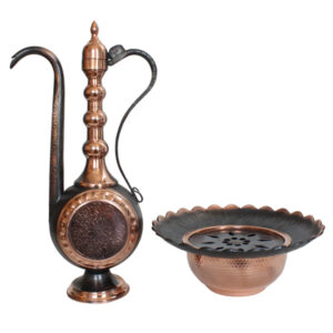 Copper Basin and Ewer Set (Siah-Qalam design) (Code: ZH44.1)