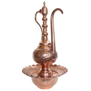 Engraved Copper Basin and Ewer with Ball Design