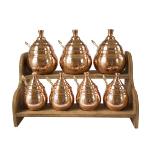 Copper 7-tier spice jar with wooden stand