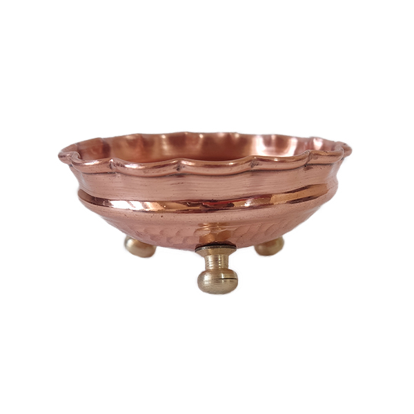 Copper Haft-Seen Bowl with Three Brass Legs