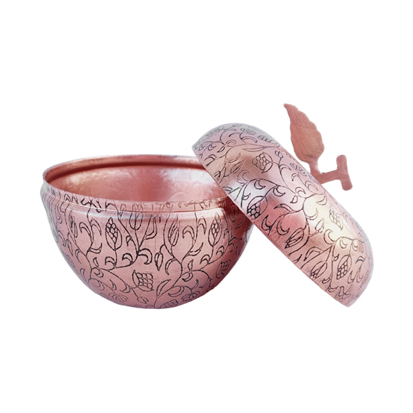 Engraved Copper Sugar Bowl with Apple Design