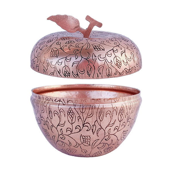 Engraved Copper Sugar Bowl with Apple Design