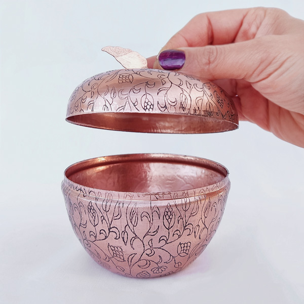 Engraved Copper Sugar Bowl with Apple Design
