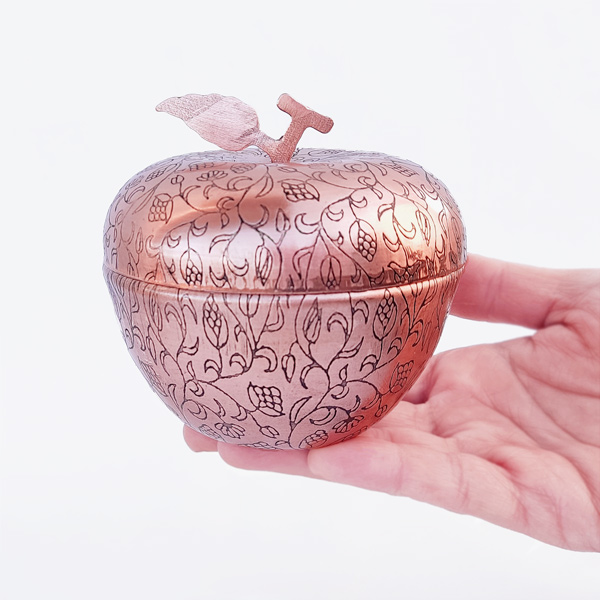 Engraved Copper Sugar Bowl with Apple Design