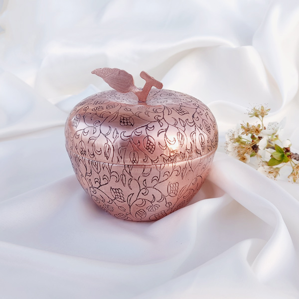 Engraved Copper Sugar Bowl with Apple Design