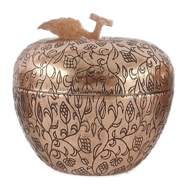 Engraved Copper Sugar Bowl with Apple Design