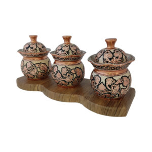 Three-Piece Copper Spice Holder with Wooden Tray (ZH215.1)