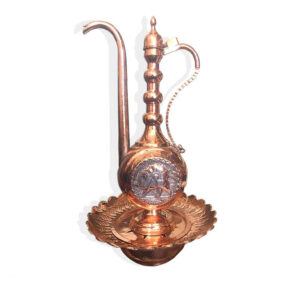 Copper Basin and Ewer Set with Lion and Sun Design