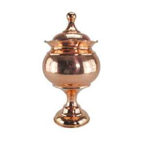 Copper sugar bowl with beaded rim and stand