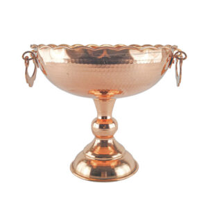 copper single-footed bowl with earrings