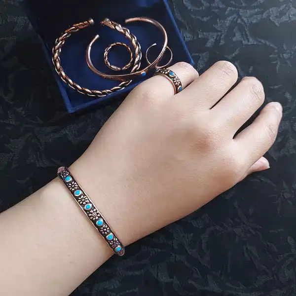 طقم نصف مجموعة من النحاس مع حجر كريم على شكل ستة زهور (الرمز: JW11.2) - الصورة 2