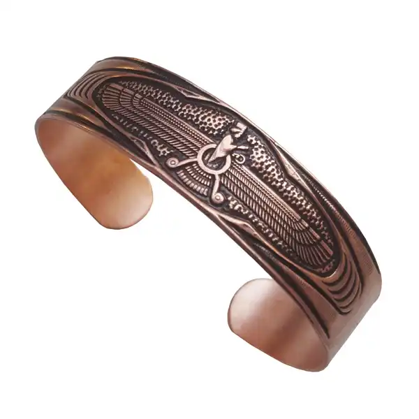 Wide Faravahar Copper Bracelet