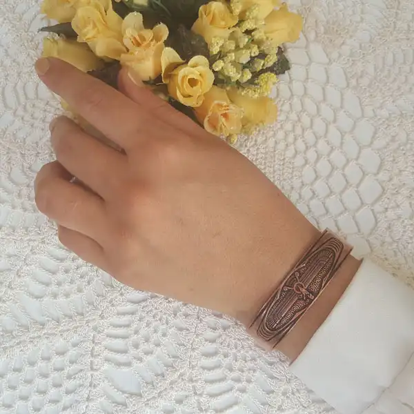Wide Faravahar Copper Bracelet