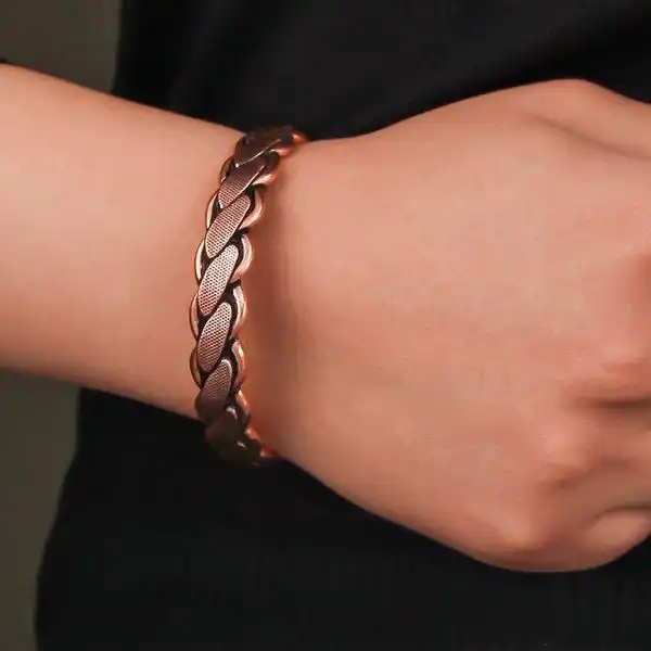 Wide Woven Copper Bracelet