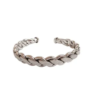 Wide Woven Silver Bracelet