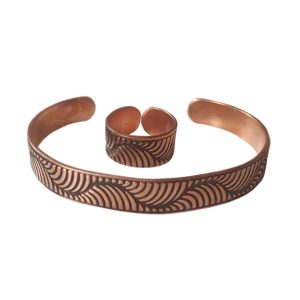 Artistic Wavy Design Copper Bracelet and Ring Set Inspired by Nature