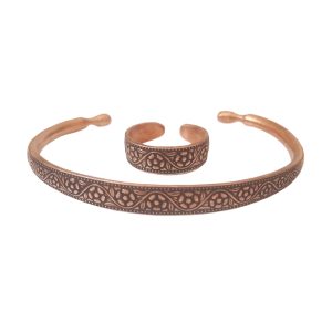 Vintage Floral Copper Bracelet & Ring Set
