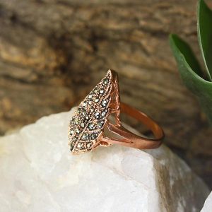 Nature-Inspired Copper Leaf Ring with Sparkling Marcasite Stones JW267
