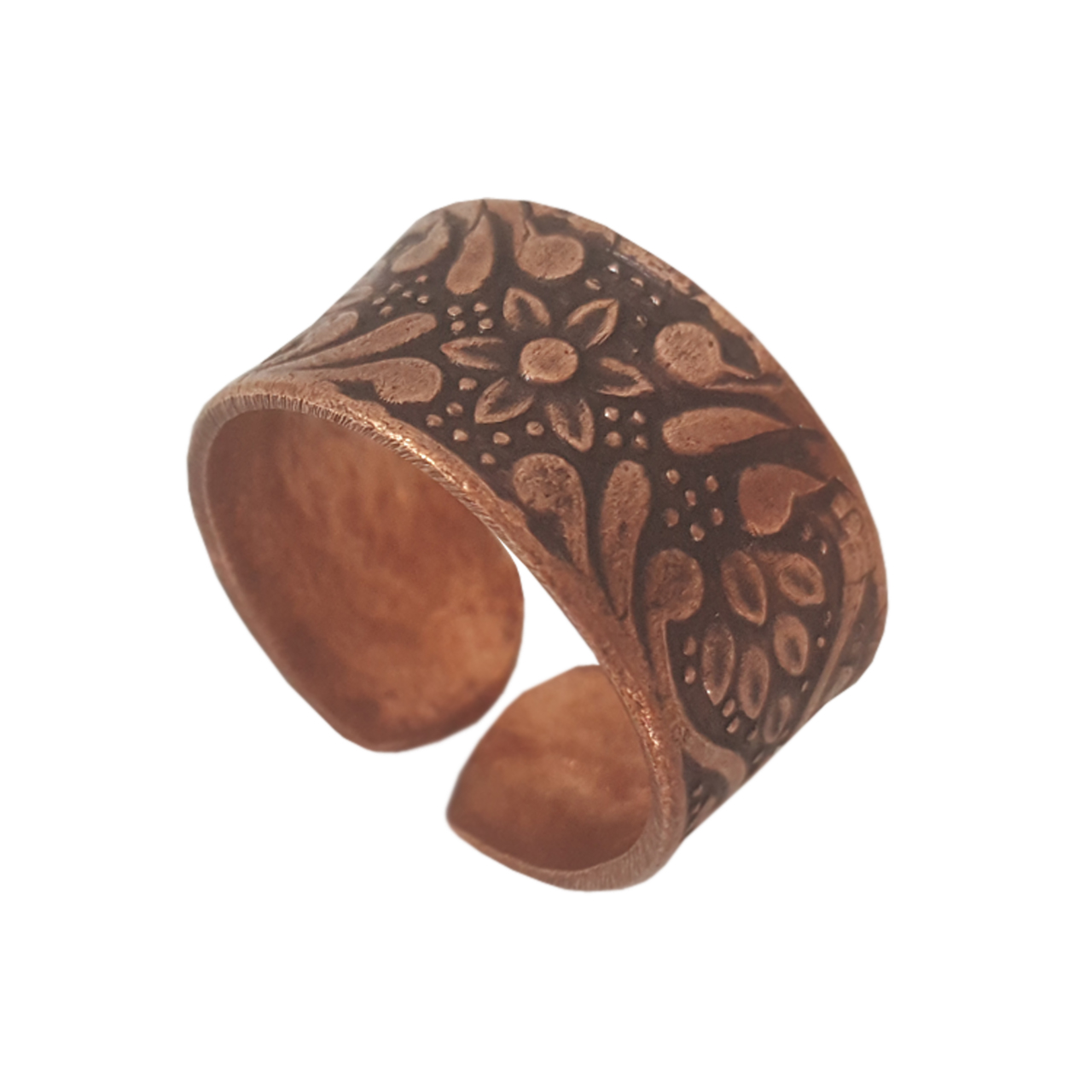 Adjustable Copper Ring and Bracelet Set for Kids – Engraved Floral Design