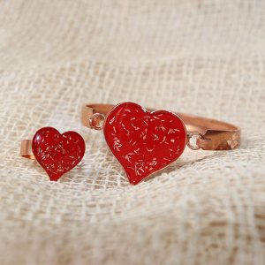 Elegant Copper Heart Jewelry Set – Red Bracelet & Ring