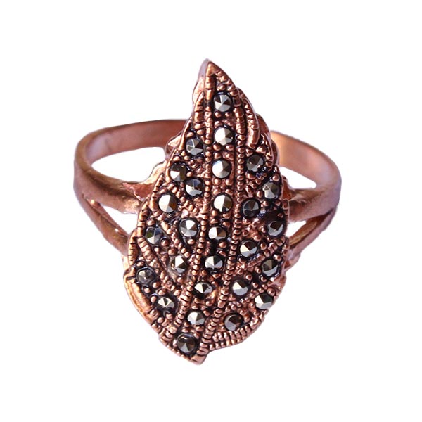 copper leaf ring with marcasite stones