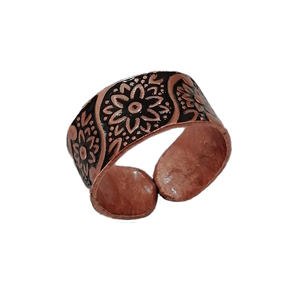 Engraved Solid Copper Bracelet Ring Set – Floral & Ivy Design