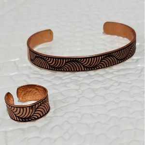 Artistic Wavy Design Copper Bracelet and Ring Set Inspired by Nature JW50.2