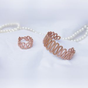 Infinity Wave Copper Cuff Bracelet and Ring Set – Elegant Modern Jewelry JW39.2