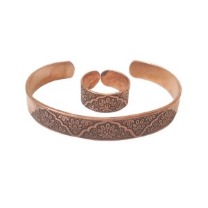 Copper Bracelet and Ring Set with Authentic Persian Motifs