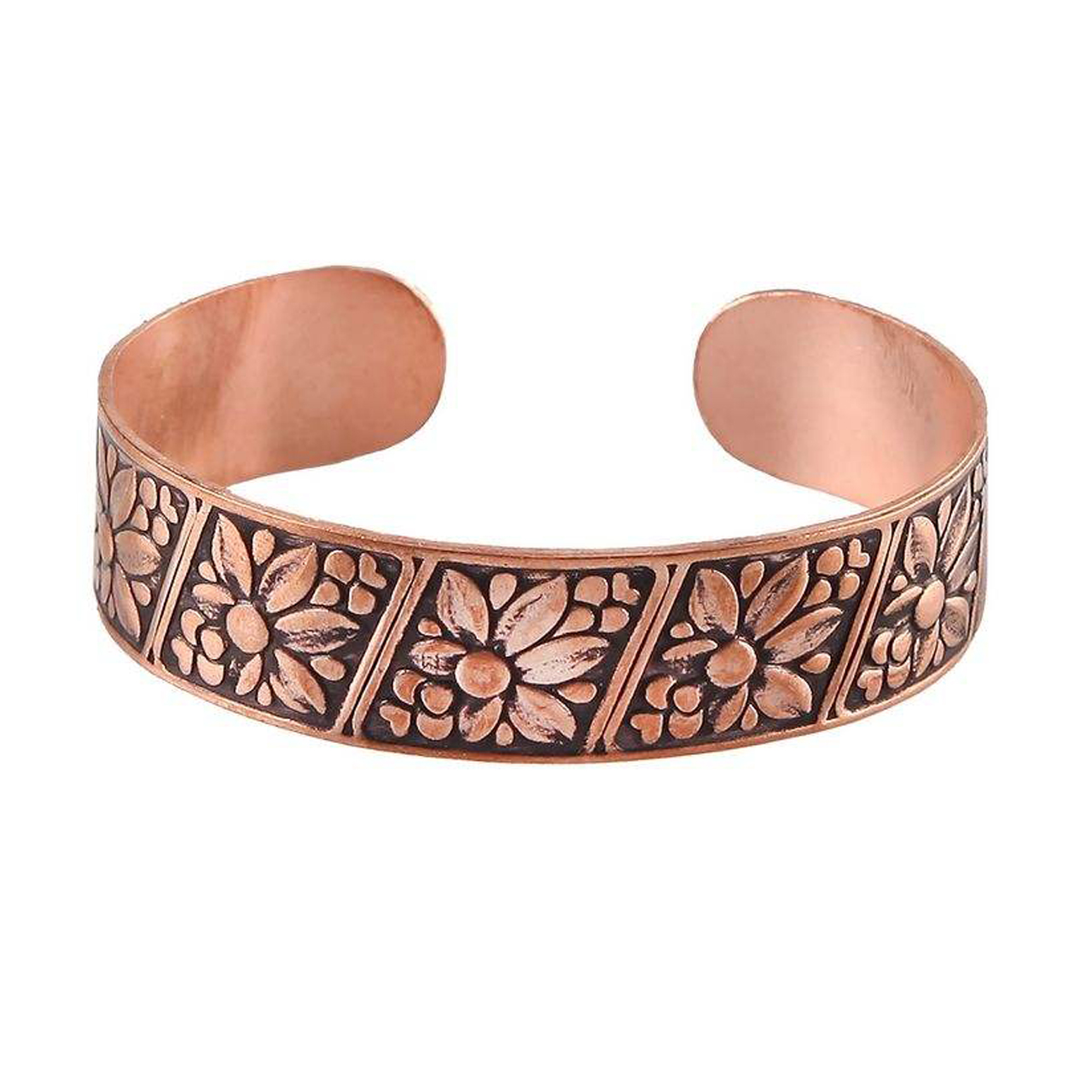 سوار نحاسي عريض للنساء بنقوش زهرية بارزة