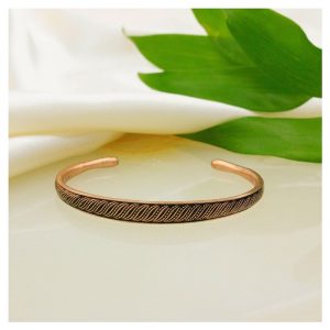 Adjustable Copper Bracelet with Heritage Design – Leaf & Wave Motif, Unisex JW81