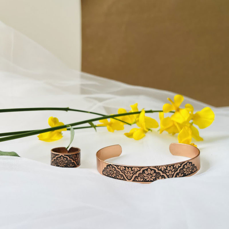 طقم سوار وخاتم من النحاس بنقوش فارسية أصيلة JW94.2 - الصورة 4