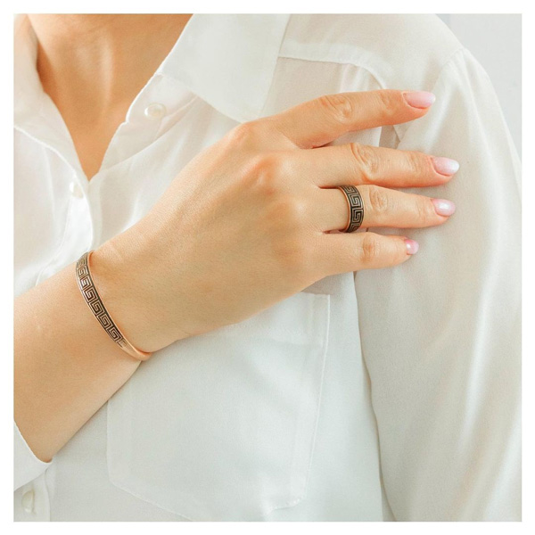 Greek key or Meander Pattern Copper Bracelet and Ring Set