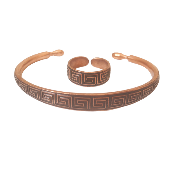 Greek key or Meander Pattern Copper Bracelet and Ring Set