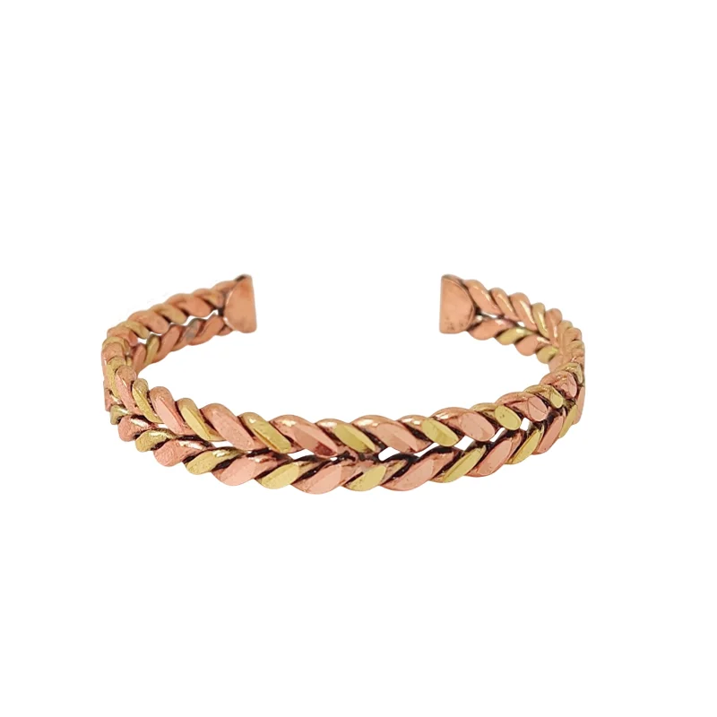 Two-Tone Bracelet and Ring Set Copper and Brass | Adjustable Unisex Braided Jewelry | Vintage-Inspired Matching Gift Set JW641.2 - Image 7