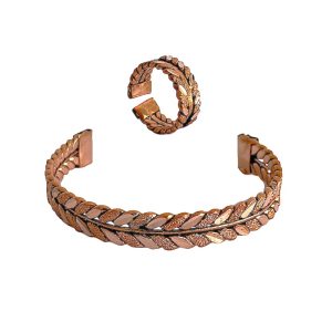 Twisted Pure Copper Bracelet and Ring Set – Adjustable Unisex
