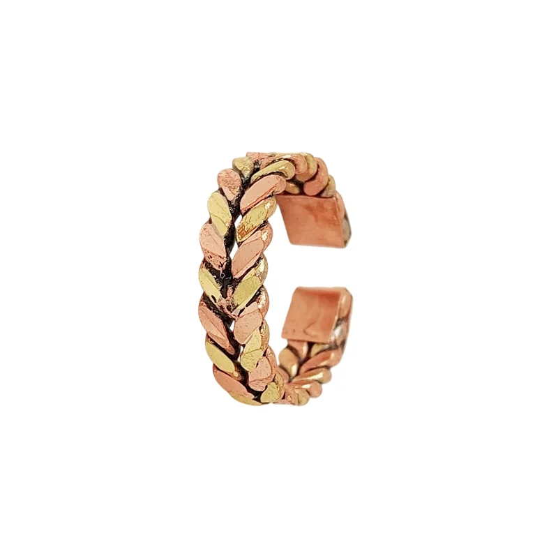 Two-Tone Bracelet and Ring Set Copper and Brass | Adjustable Unisex Braided Jewelry | Vintage-Inspired Matching Gift Set JW641.2 - Image 4