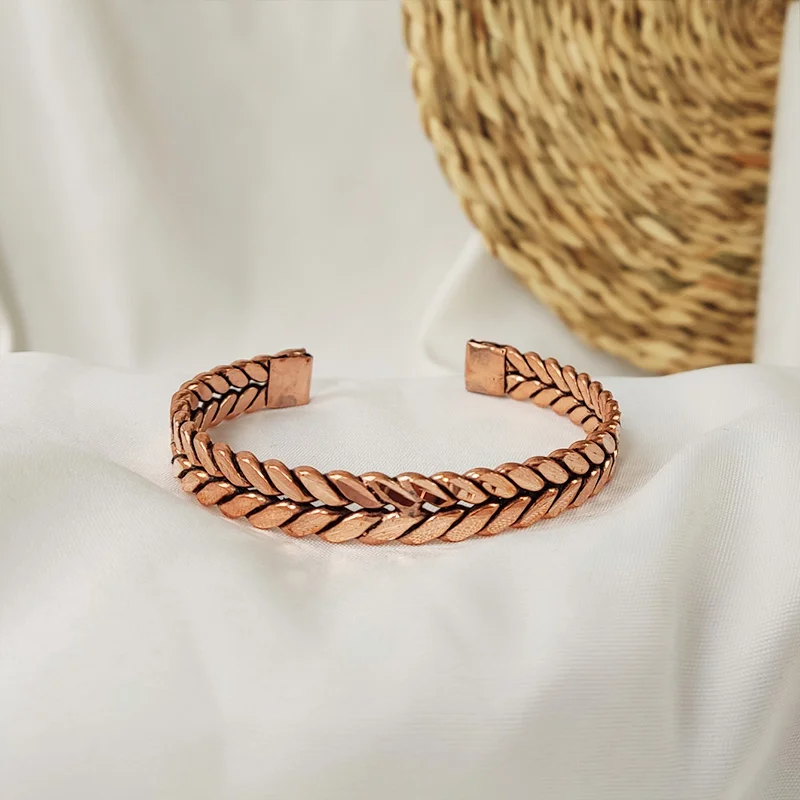Copper Twisted Wire Cuff Bracelet | Unisex Braided Copper Bracelet | Classic Open End Design | Adjustable Minimalist Jewelry for Men & Women JW640 - Image 2