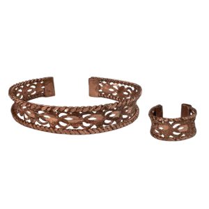 Floral Engraved Copper Ring and Bracelet Set