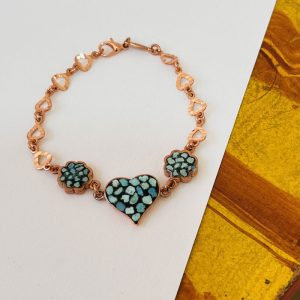 Heart Shape Turquoise Copper Jewelry Set – Bracelet, Earrings, Ring & Pendant JW505.1