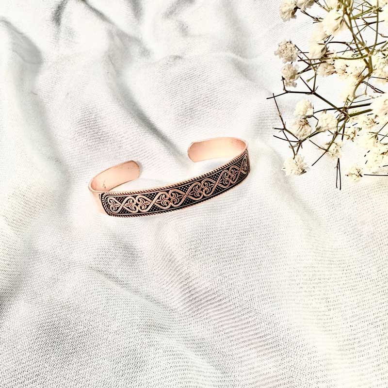 Ornamental Design Engraved Copper Cuff Bracelet | Lightweight & Comfortable for Daily Wear