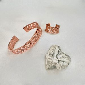 Floral Engraved Copper Ring and Bracelet Set – Boho Chic Elegance JW643.2