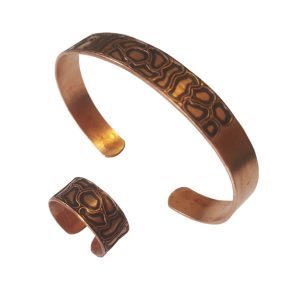 Stone Wall Pattern Copper Bracelet and Ring Set