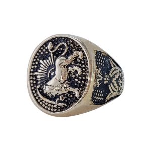 Persian Lion and Sun Ring in Russian Gold with Pahlavi Crown Engraving