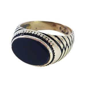 Large Oval Signet Men's Ring – Russian Gold with Black Stone, Bold Vintage Design