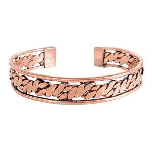 Textured Copper Chain Pattern Cuff – Vintage Boho Copper Bracelet for Men & Women