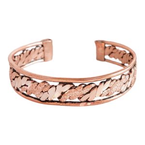 Hammered Copper Leaf Cuff Bracelet – Adjustable Floral Vine Design