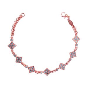 Copper Bracelet with Blue Gems – 7 Diamond-Shaped Links, Elegant Chain Design