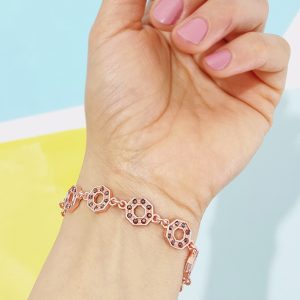 Celestial Glow Copper Bracelet – Elegant Copper Octagon Bracelet with Black Stones JW531