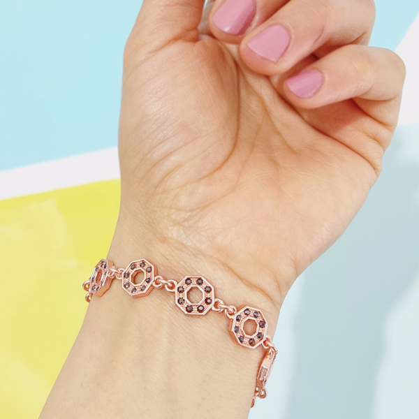 Celestial Glow Copper Bracelet – Elegant Copper Octagon Bracelet with Black Stones